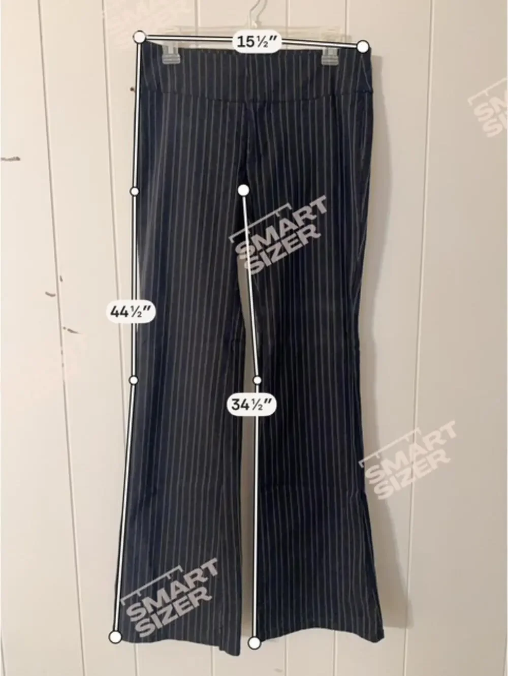 Black Pinstripe Flared Pants Women's Guess Jeans Size 30 Strech Gold Poly/Rayon - Picture 5 of 5